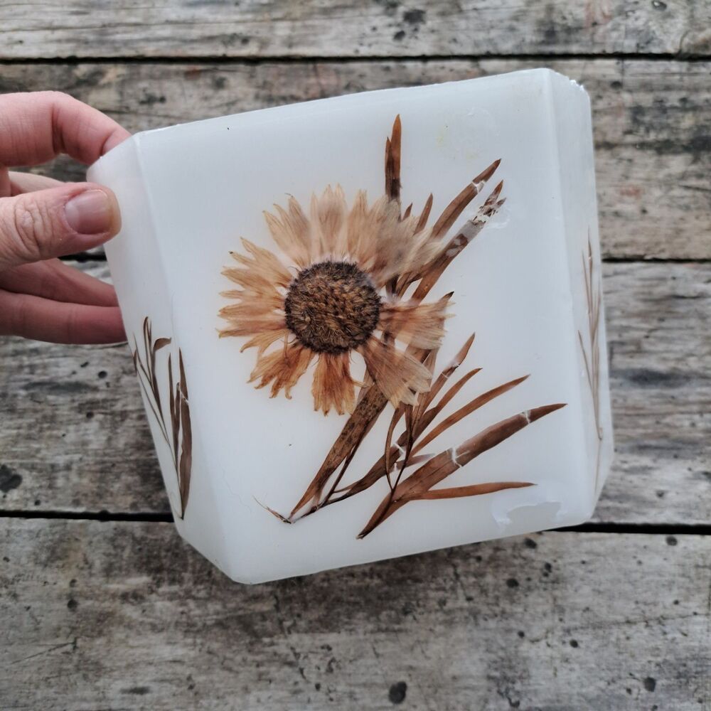 Large Luminary Wax Votive Candle Floral Flower White Handmade